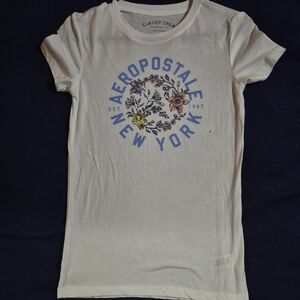 Aeropostale Cream Tee with Floral Graphic